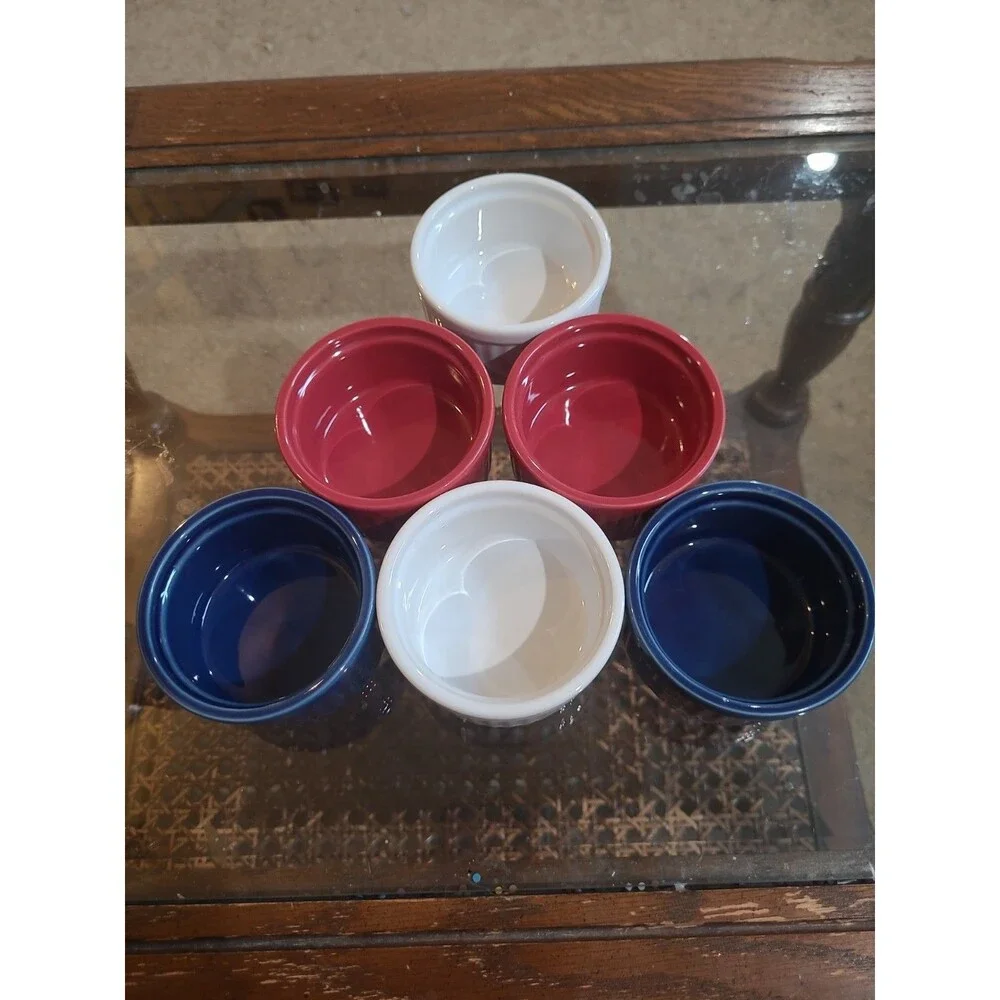 6 Ramekins with Lids 4 oz Oven, Microwave, Freezer, Diswaher Safe Multi Color